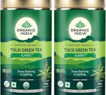 ORGANIC INDIA TULSI GREEN TEA CLASSIC 100GM TIN JAR